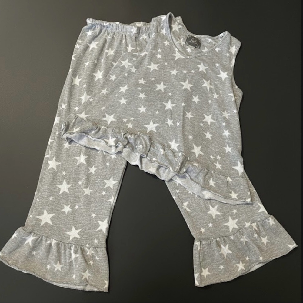 PJ Couture Star Print Pajama Set – Women’s Size Large – Ruffle Hem Top & Pants - Picture 4 of 5
